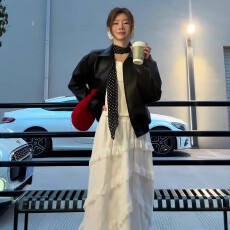 批发美式复古黑色皮衣外套女秋季新款高级感拉链短款机车服pu皮夹克潮