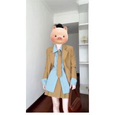 批发港式复古西装<b class='q'>外套</b>宽松衬衫<b class='q'>上衣</b>女装秋季新款学院风显瘦半身裙套装