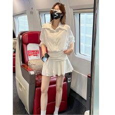 批发白色假两件长袖<b class='q'>衬衫</b>连衣裙子女装2025新款秋季小个子法式气质短裙