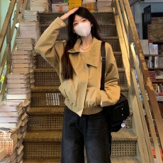 批发美式复古翻领飞行员夹克短款<b class='q'>外套</b>女早秋<b class='q'>新款</b>chic休闲百搭工装上衣