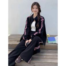 批发2025春秋时尚休闲学院风休闲运动套装开衫卫衣长裤两件套