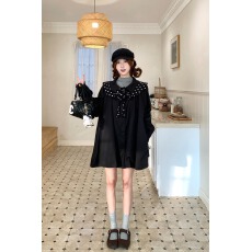 批发小魔女学院风波点披肩黑色风衣外套女装2025秋冬新款<b class='q'>甜美</b>上衣