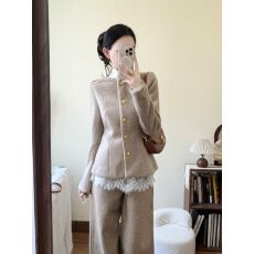 批发静奢老钱风复古休闲外套<b class='q'>蕾丝</b>立领打底上衣高腰宽松阔腿弯刀裤套装