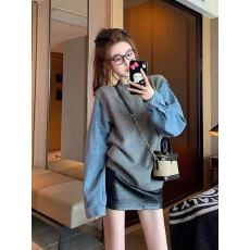 批发高级感针织马甲拼接<b class='q'>假两件</b>衬衫女2025秋冬新款时尚POLO领长袖上衣