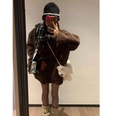 批发2025新款韩系时尚高级感宽松慵懒风羊羔毛加绒加厚棉服外套女秋冬