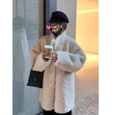 批发法式<b class='q'>小香</b>风仿羊羔绒外套秋冬季女装小个子宽松显瘦中长款开衫棉袄