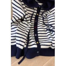 韩系慵懒风条纹撞色爱心彩扣针织开衫女秋冬新款宽松外搭毛衣外套