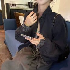 批发<b class='q'>休闲</b>立领格子拼接外套短款欧洲2025秋季新款宽松时尚夹克上衣