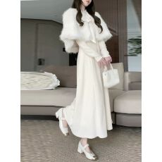 批发加绒加厚法式富家千金套装裙女秋冬新款高级感斗篷披肩<b class='q'>气质</b><b class='q'>连衣裙</b>