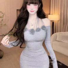 批发一字肩<b class='q'>连衣裙</b>早秋高级感a字裙子<b class='q'>气质</b>款长袖女裙子性感<b class='q'>连衣裙</b>