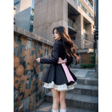 批发学院风蝴蝶结<b class='q'>连衣裙</b>女秋季高级感<b class='q'>气质</b>裙子胖mm收腰显瘦西装裙