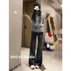 批发灰色套头麻花毛衣无袖马甲<b class='q'>背心</b>叠穿打底衫修身