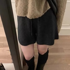 批发秋季韩版时尚简约纯色百搭针织<b class='q'>短裤</b>女高腰显瘦阔腿裤