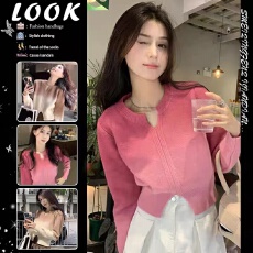 批发渐变色v领开叉浣熊绒毛衣女秋冬<b class='q'>针织</b>内搭打底衫修身<b class='q'>短款</b>上衣