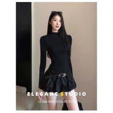 批发辣妹无袖修身背心夏季黑色<b class='q'>连衣裙</b>法式气质高级设计短款花苞<b class='q'>蓬蓬裙</b>