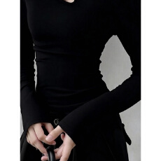 批发秋冬辣妹<b class='q'>镂空</b>半高领磨毛加绒打底<b class='q'>衫</b>女内搭不规则正肩长袖t恤上衣