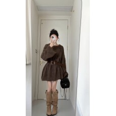 冬季咖色慵懒加厚收腰高级软糯毛衣中长款上衣女遮屁股洋气针织衫