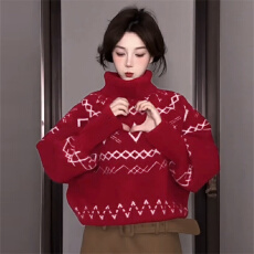 批发费尔岛圣诞高领毛衣女针织衫上衣