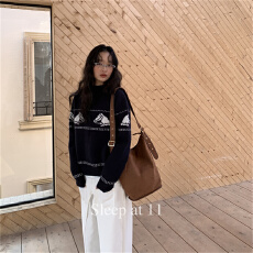 2025年秋冬新款复古小马提花毛衣休闲圆领套头长袖针织衫打底上衣