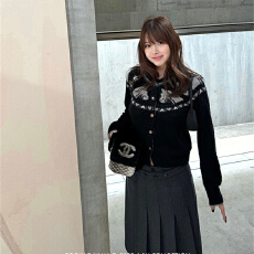 批发费尔岛毛衣外套女秋冬穿搭小马提花圆领针织开衫修身显瘦短款上衣