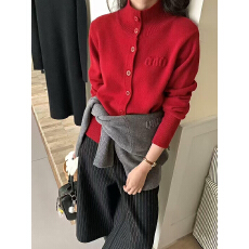 水提花针织开衫女2025冬季时尚红色毛衣慵懒感上衣外套