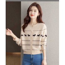 批发韩系复古提花针织<b class='q'>开衫</b>女2025年秋冬外搭宽松<b class='q'>短款</b>毛衣外套上衣秋