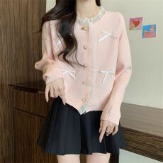 批发设计感蝴蝶结毛衣<b class='q'>开衫</b>女外搭秋冬季软糯慵懒宽松针织外套<b class='q'>短款</b>上衣