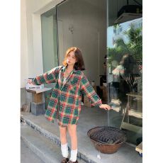 批发氛围感撞色格纹长袖磨毛<b class='q'>衬衫女</b>2025新款别致休闲polo领上衣薄外套