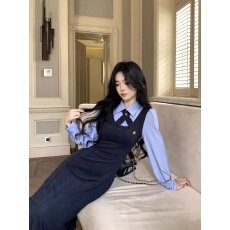 批发圣彼得学院 学院风条纹衬衫假两件连衣裙女2025秋季新款