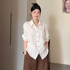 批发韩系高级感<b class='q'>白色</b><b class='q'>衬衫女</b>秋季新款收腰显瘦衬衣洋气别致上衣