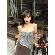 批发蝴蝶结抹胸背心女<b class='q'>夏季</b>纯欲辣妹性感裹胸修身打底内搭红色上衣外穿