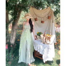 批发吊带裙绝美套装不规则蕾丝拼接<b class='q'>抹胸</b>吊带上衣女直筒阔腿裤