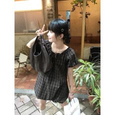 批发泡泡袖<b class='q'>花苞</b><b class='q'>连衣裙</b>2026新款女夏格子木耳边小个子中长裙