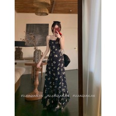 批发左边<b class='q'>女</b>装高腰无袖吊带裙2025夏季新款蝴蝶结印花<b class='q'>连衣裙</b>