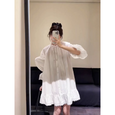 批发甜美休闲白色蕾丝花边<b class='q'>长袖</b>衬衫裙女宽松荷叶边<b class='q'>连衣裙</b>