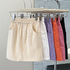 批发高腰<b class='q'>糖果</b>色百搭牛仔半身裙夏胖mm休闲松紧腰A字裙短裙女