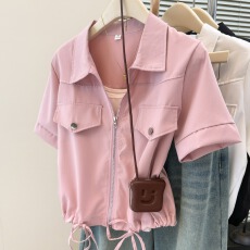 批发夏季新款设计感显瘦休闲工装衬衣女短<b class='q'>外套</b><b class='q'>大码</b>胖mm百搭上衣