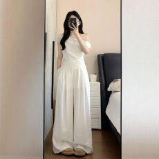 批发韩版休闲运动套<b class='q'>装</b>女夏季新款短款T恤短袖<b class='q'>上衣</b>高腰直筒阔腿<b class='q'>裤</b>