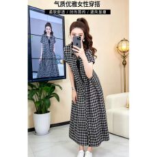 批发轻奢时尚阔版<b class='q'>格子</b>POLO连衣裙夏季新款大码宽松遮肚子显瘦<b class='q'>衬衫</b>裙子