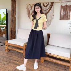 批发学院风套装女韩版夏季新款海军领披肩T恤上衣<b class='q'>长裙</b><b class='q'>两件套</b>