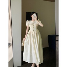 批发夏季新款<b class='q'>韩版</b>设计感小众泡泡袖法式气质<b class='q'>连衣裙</b>女闺蜜装裙子