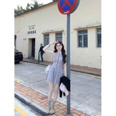 批发法式气质小个子无袖碎花背心短裙连衣裙子女夏季
