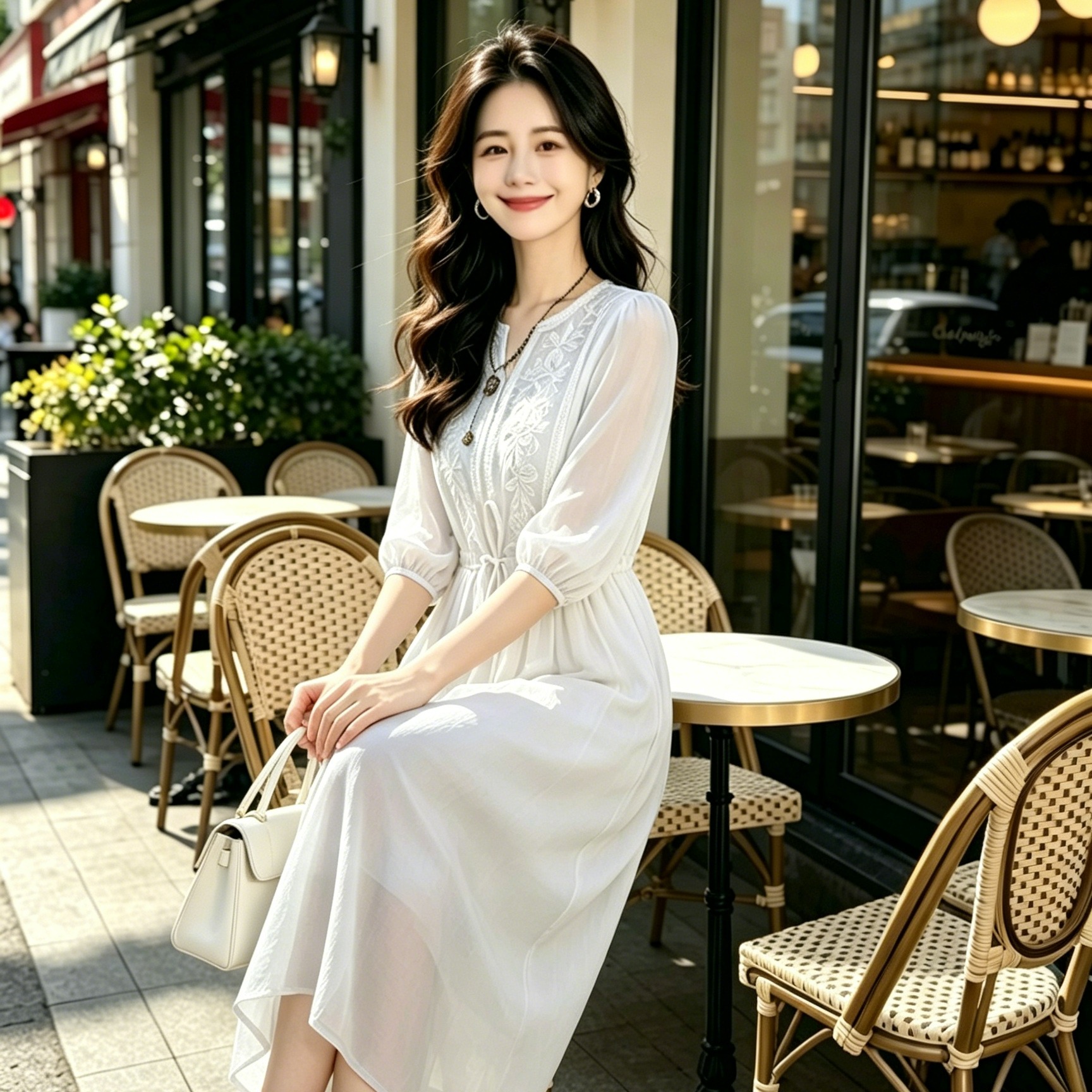 RY8307#连衣裙子女士装夏季2026新款收腰小个子气质七分袖中长裙