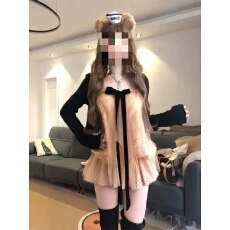 批发大码胖妹妹纯欲风蝴蝶结挂脖波点吊带上衣女开衫2026春季绝美套装