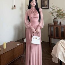 批发春夏季<b class='q'>新款</b>法式网纱拼接灯笼袖连衣裙女仙气飘飘高个子长裙