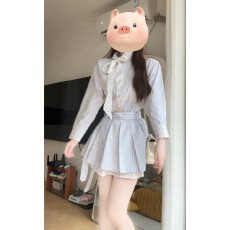 批发韩系温柔风蓝色条纹<b class='q'>衬衫</b><b class='q'>连衣裙</b>独特超好看气质收腰a字短裙2026秋