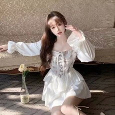 批发水墨扎染不规则<b class='q'>连衣裙</b>女春夏设计感小众一字肩收腰绑带宫廷<b class='q'>蓬蓬裙</b>