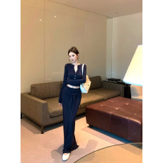批发藏蓝色辣妹半开领长袖T恤女秋季休闲套装绑带包臀裙半身裙两件套