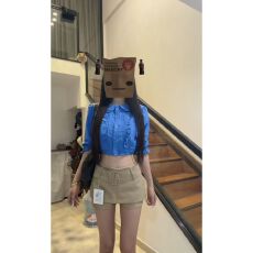 批发韩系设计感双层娃娃领蓝色衬衫上衣套<b class='q'>装</b>女高腰<b class='q'>显瘦</b>半身裙<b class='q'>裤</b>潮