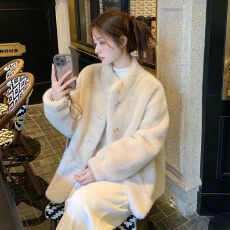 2026新款加厚水貂绒皮毛一体毛毛外套女冬季短款立领环保皮草外套